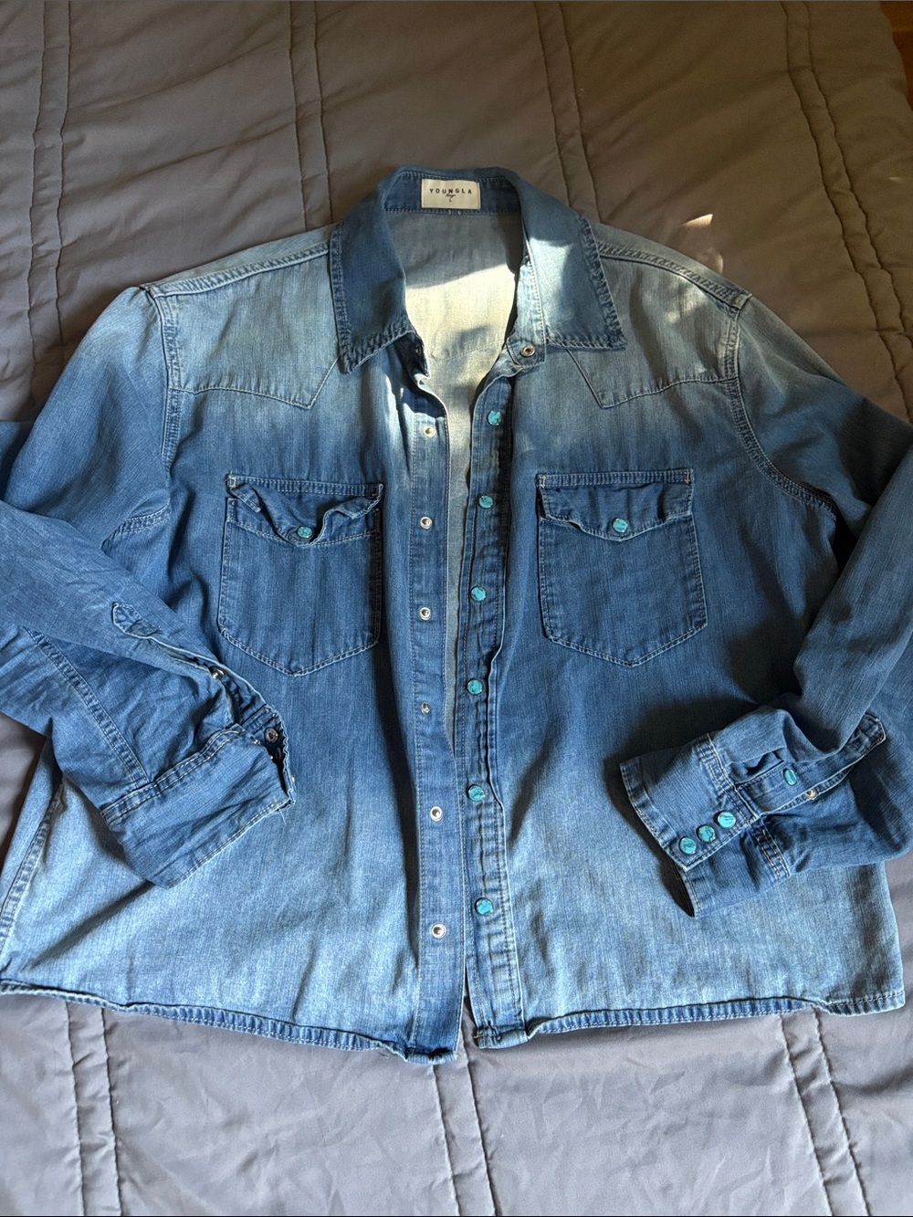 YoungLA Light Blue Denim Button-Down Shirt